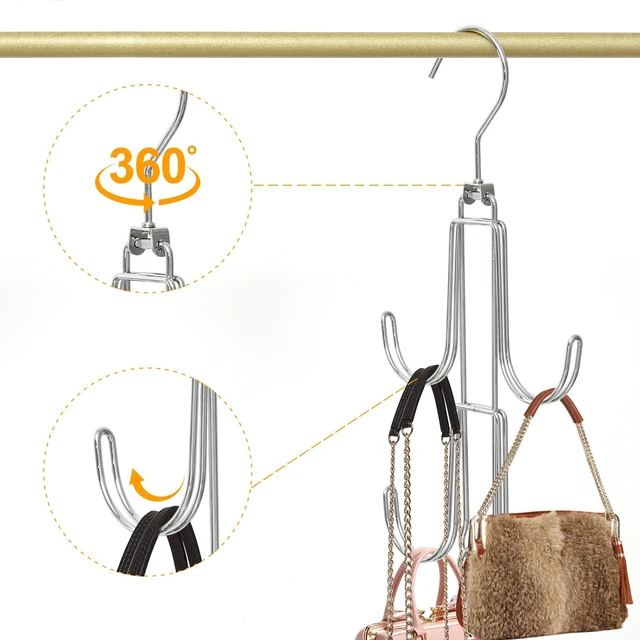 Alt view image 3 of 7 - 1 Pack Purse Organizer for Closet, 4-Tier Hanging Bag Holder, Silver Metal Closet Organization Purse Hanger Backpack Rack Space Saving Hanger