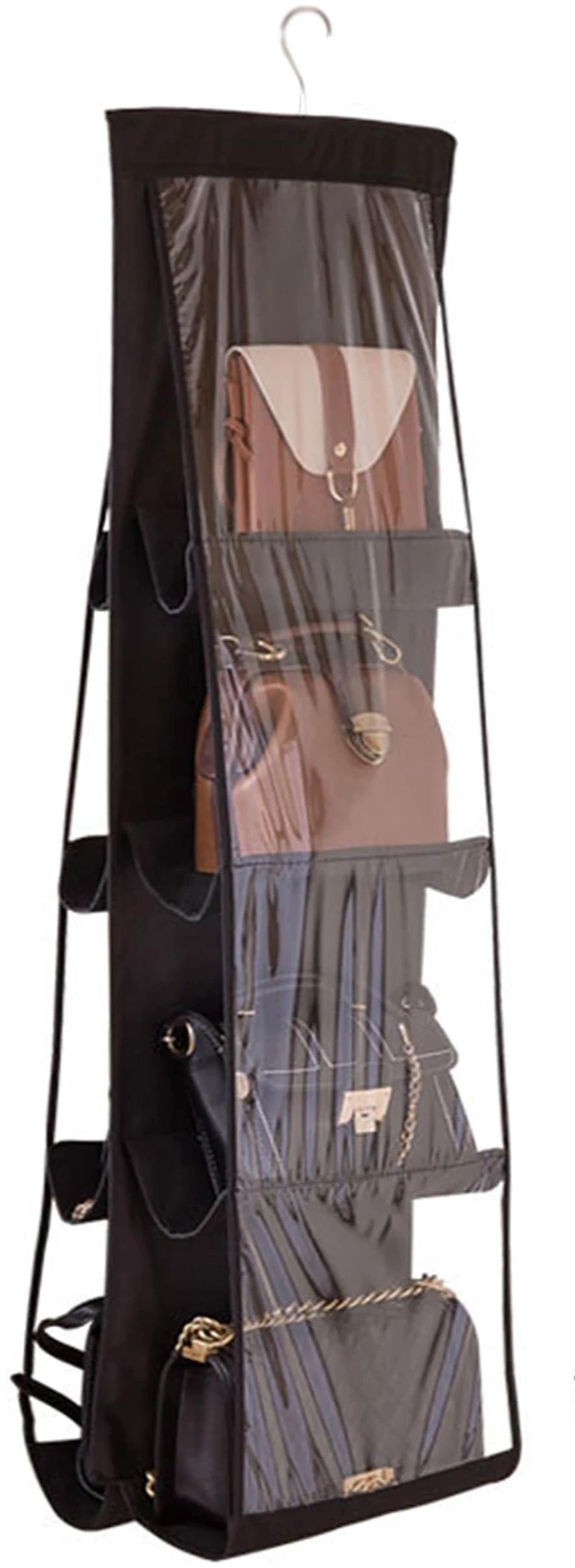 Main image of 1 Pack Hanging Handbag Purse Organizer for Closet, Womens Purse Storage Organizers, Hand bag Organizer Holder, Wardrobe Purse Organizer 8 Pockets Space Saving 41 L x 13.5W (B-Black)