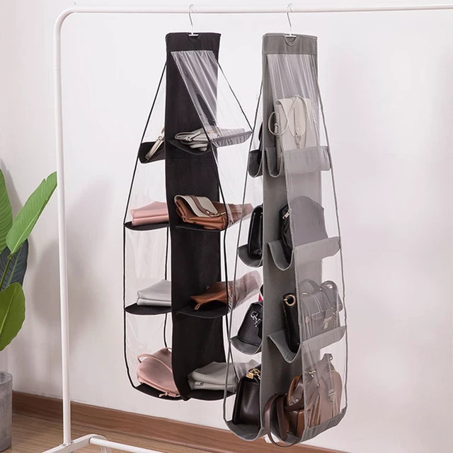Alt view image 4 of 7 - 1 Pack Hanging Handbag Purse Organizer for Closet, Womens Purse Storage Organizers, Hand bag Organizer Holder, Wardrobe Purse Organizer 8 Pockets Space Saving 41 L x 13.5W (B-Black)