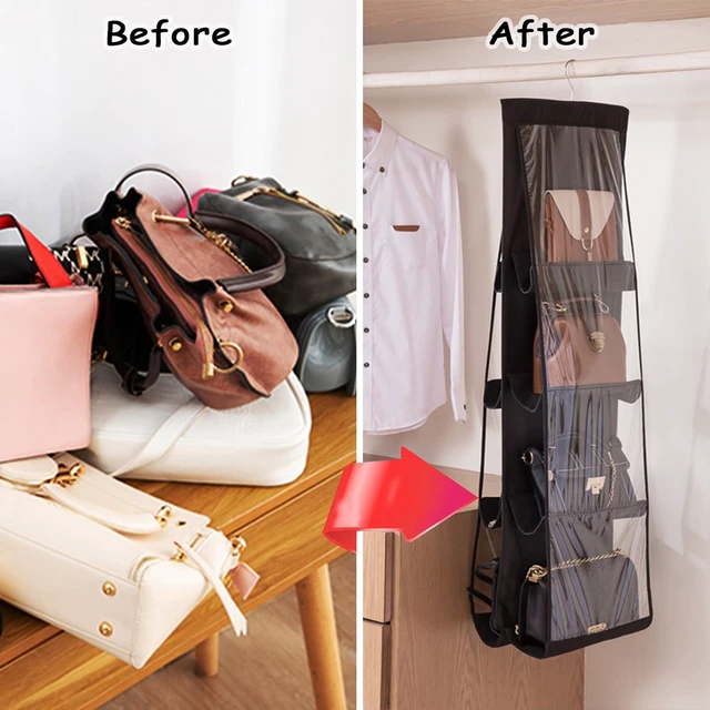 Alt view image 6 of 7 - 1 Pack Hanging Handbag Purse Organizer for Closet, Womens Purse Storage Organizers, Hand bag Organizer Holder, Wardrobe Purse Organizer 8 Pockets Space Saving 41 L x 13.5W (B-Black)