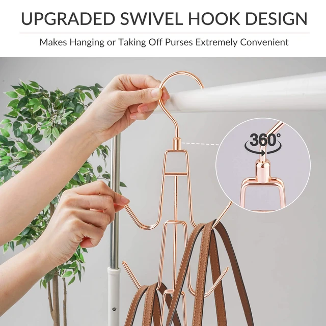 Alt view image 3 of 6 - 2 Pack Purse Hanger, Purse Organizer for Closet, Holds 12 Bags | Metal Hanging 12 Hooks Handbag Holder for Bag Storage, Rotating Design Keeps Purses Visible and Easy to Access, Rose Gold