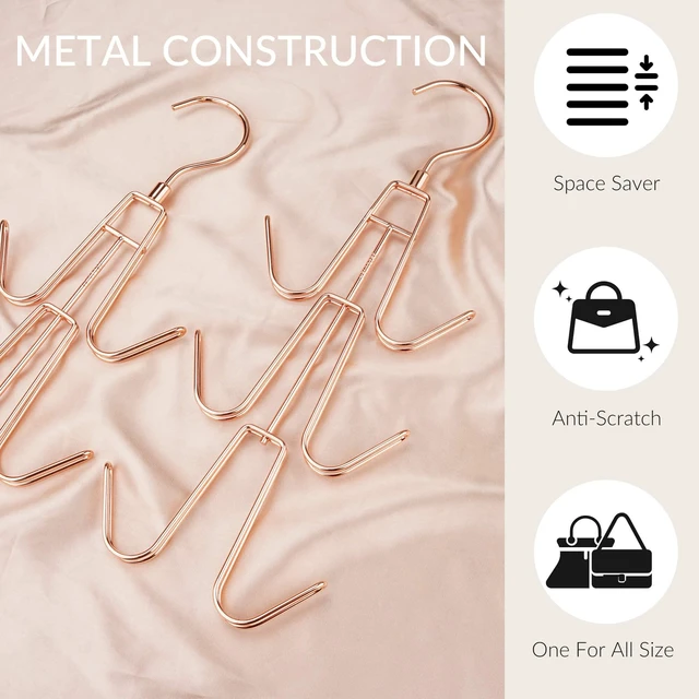 Alt view image 4 of 6 - 2 Pack Purse Hanger, Purse Organizer for Closet, Holds 12 Bags | Metal Hanging 12 Hooks Handbag Holder for Bag Storage, Rotating Design Keeps Purses Visible and Easy to Access, Rose Gold