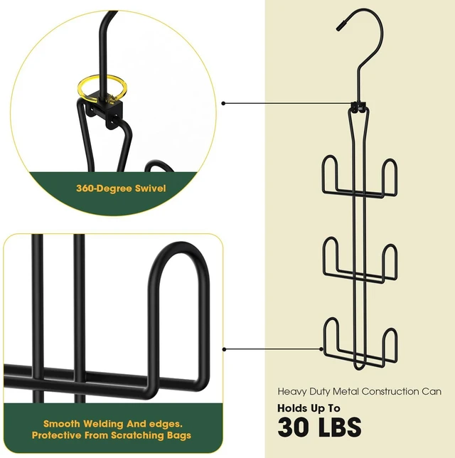 Alt view image 3 of 7 - Purse Hanger Purse Organizer for Closet,Rotatable Metal Bag Organizer,Purse Holder for Handbags,Belts,Scarves,Tote,Baseball Hats,Backpacks(Black)