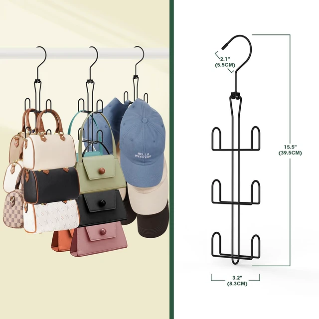 Alt view image 6 of 7 - Purse Hanger Purse Organizer for Closet,Rotatable Metal Bag Organizer,Purse Holder for Handbags,Belts,Scarves,Tote,Baseball Hats,Backpacks(Black)