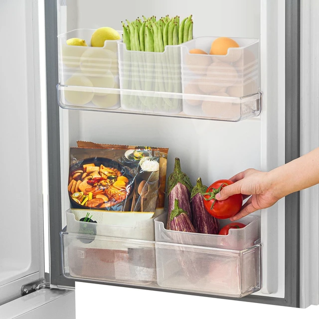 Main image of Refrigerator Organizer Box, Fridge Side Door Storage Containers Plastic Translucent Set of 5 (2M+3S)