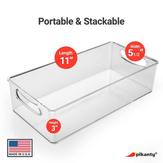 Alt view image 2 of 7 - Clear Refrigerator Organizer Bin with Handles 11 Inch Compact Stackable Fridge and Pantry Storage Container for Snacks, Yogurt, Condiments, Dishwasher Safe, Made in USA