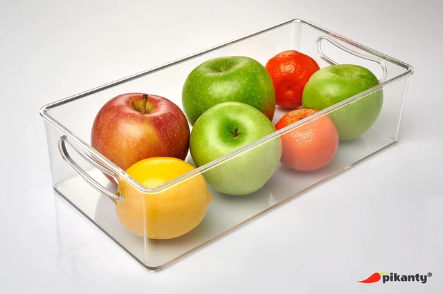 Alt view image 5 of 7 - Clear Refrigerator Organizer Bin with Handles 11 Inch Compact Stackable Fridge and Pantry Storage Container for Snacks, Yogurt, Condiments, Dishwasher Safe, Made in USA