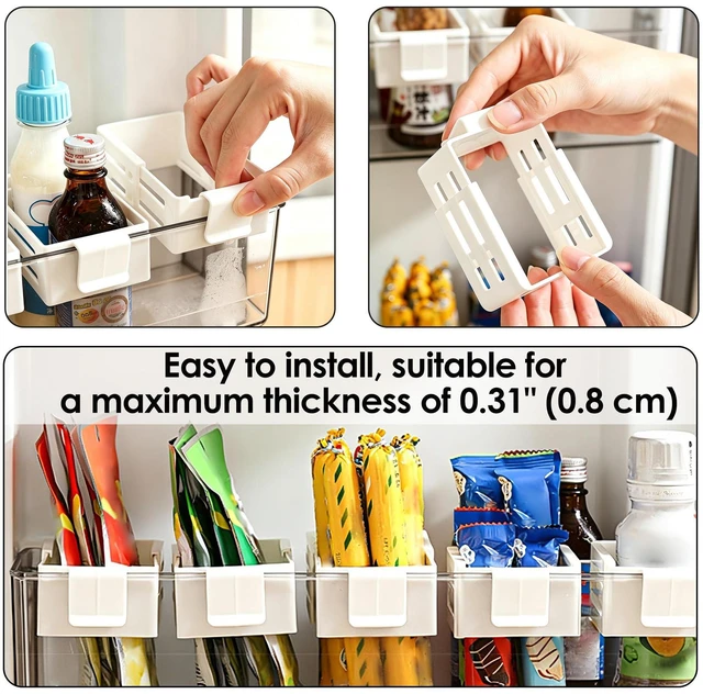 Alt view image 5 of 6 - 5 Pack Adjustable Drawer Dividers for Fridge Side Organizer, Retractable Refrigerator Door Case with Snap-On, Plastic Fridge Accessories for Sorting Drawer and Storage (White)