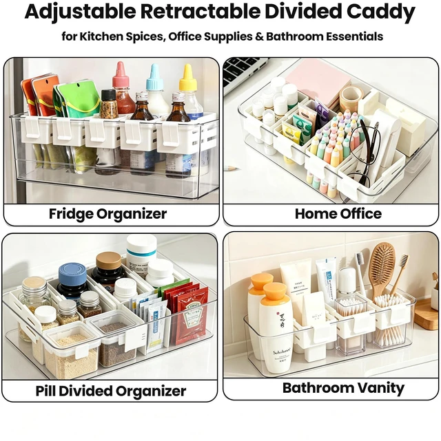 Alt view image 6 of 6 - 5 Pack Adjustable Drawer Dividers for Fridge Side Organizer, Retractable Refrigerator Door Case with Snap-On, Plastic Fridge Accessories for Sorting Drawer and Storage (White)