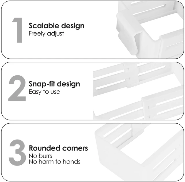Alt view image 3 of 6 - 5 Pack Adjustable Drawer Dividers for Fridge Side Organizer, Retractable Refrigerator Door Case with Snap-On, Plastic Fridge Accessories for Sorting Drawer and Storage (White)