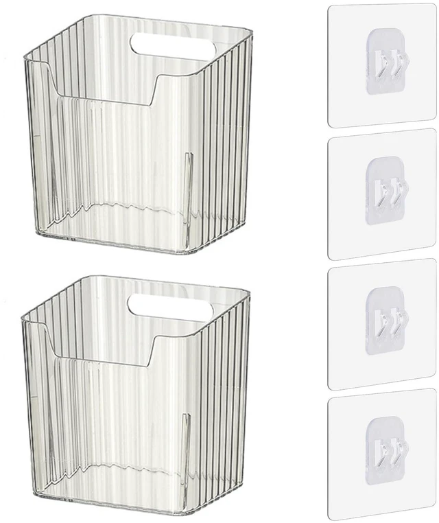 Main image of 2 Pack Adhesive Wall Storage Bins, Cabinet Door Organizer, Clear | 4 Adhesive Pads, No Drill, Renter Friendly, BPA-Free PET, Stackable; for Fridge, Kitchen, Bathroom, Countertops, Pantry