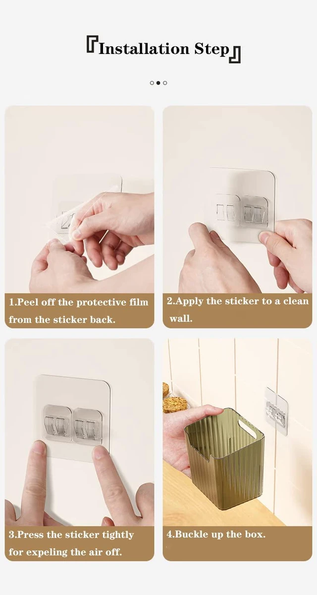 Alt view image 7 of 7 - 2 Pack Adhesive Wall Storage Bins, Cabinet Door Organizer, Clear | 4 Adhesive Pads, No Drill, Renter Friendly, BPA-Free PET, Stackable; for Fridge, Kitchen, Bathroom, Countertops, Pantry