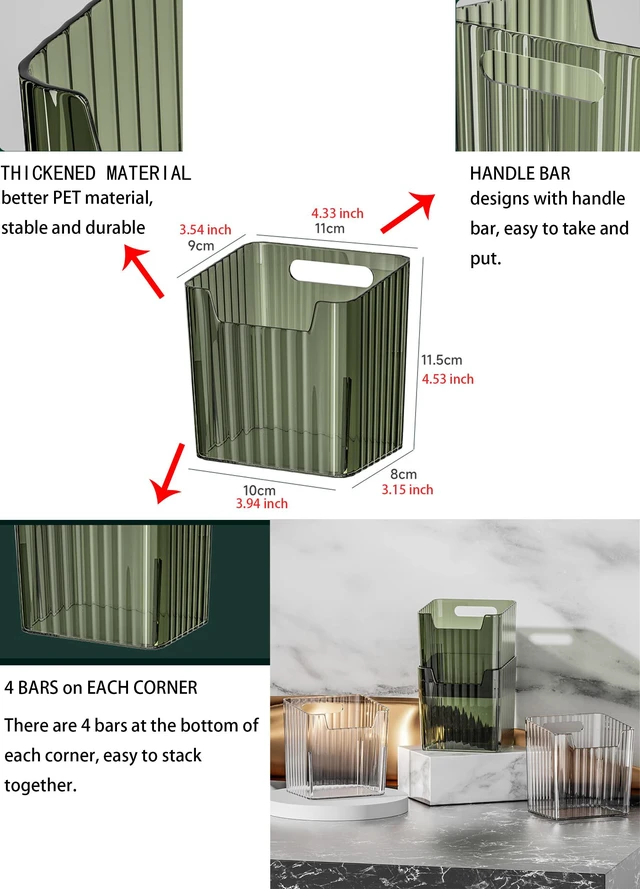 Alt view image 6 of 7 - 2 Pack Adhesive Wall Storage Bins, Cabinet Door Organizer, Clear | 4 Adhesive Pads, No Drill, Renter Friendly, BPA-Free PET, Stackable; for Fridge, Kitchen, Bathroom, Countertops, Pantry