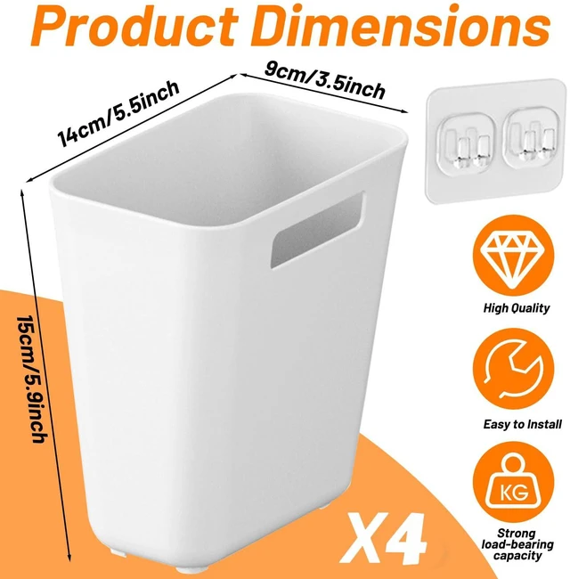 Alt view image 2 of 7 - 4 Pack Kitchen Cabinet Door Storage Box, Self Adhesive Wall Mounted Storage Organizer Bins, Stackable Organizer Basket for Kitchen, Bathroom, Office, Refrigerator Small Items Organizer (White)
