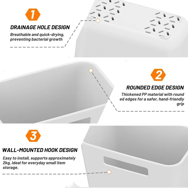 Alt view image 3 of 7 - 4 Pack Kitchen Cabinet Door Storage Box, Self Adhesive Wall Mounted Storage Organizer Bins, Stackable Organizer Basket for Kitchen, Bathroom, Office, Refrigerator Small Items Organizer (White)