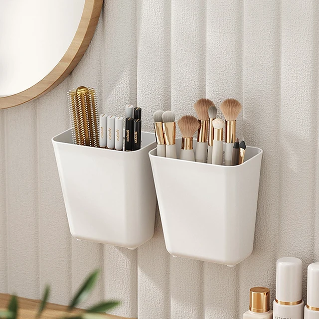 Alt view image 5 of 7 - 4 Pack Kitchen Cabinet Door Storage Box, Self Adhesive Wall Mounted Storage Organizer Bins, Stackable Organizer Basket for Kitchen, Bathroom, Office, Refrigerator Small Items Organizer (White)