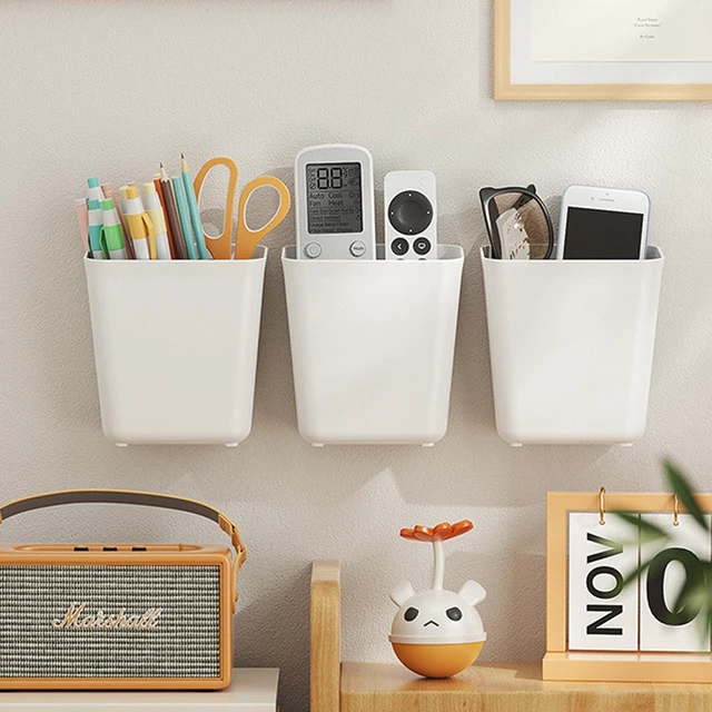 Alt view image 6 of 7 - 4 Pack Kitchen Cabinet Door Storage Box, Self Adhesive Wall Mounted Storage Organizer Bins, Stackable Organizer Basket for Kitchen, Bathroom, Office, Refrigerator Small Items Organizer (White)
