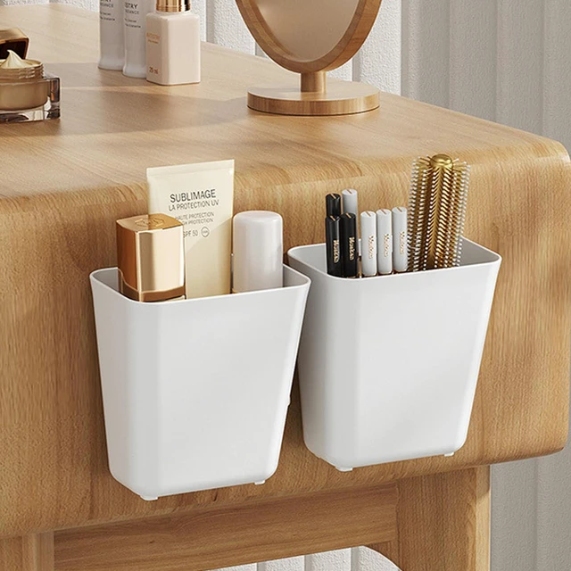 Alt view image 7 of 7 - 4 Pack Kitchen Cabinet Door Storage Box, Self Adhesive Wall Mounted Storage Organizer Bins, Stackable Organizer Basket for Kitchen, Bathroom, Office, Refrigerator Small Items Organizer (White)