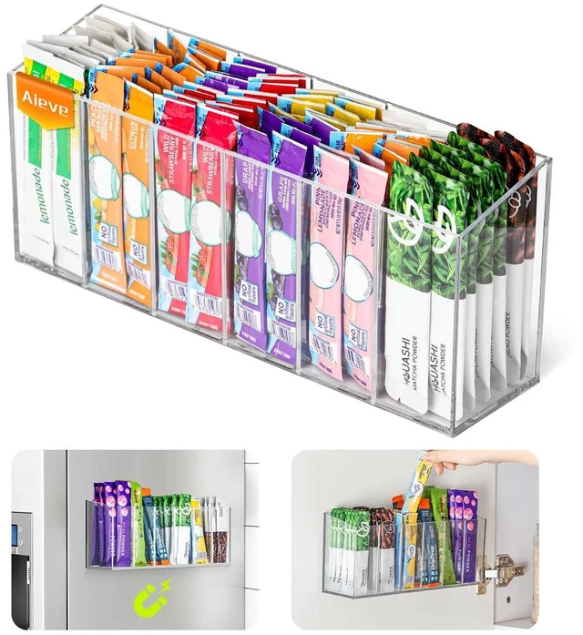 Main image of Drink Packet Organizer, Mountable Water Packet Organization Holder with Adhesive & Magnetic Sticker, Pantry Organizers Kitchen Storage for Countertop Table Fridge Cabinet