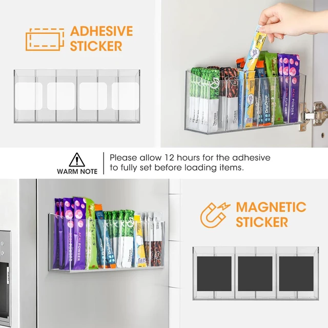 Alt view image 2 of 7 - Drink Packet Organizer, Mountable Water Packet Organization Holder with Adhesive & Magnetic Sticker, Pantry Organizers Kitchen Storage for Countertop Table Fridge Cabinet