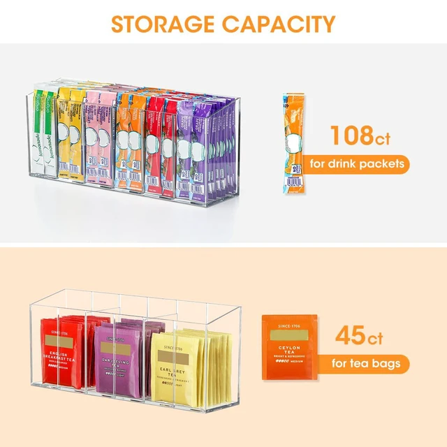 Alt view image 7 of 7 - Drink Packet Organizer, Mountable Water Packet Organization Holder with Adhesive & Magnetic Sticker, Pantry Organizers Kitchen Storage for Countertop Table Fridge Cabinet