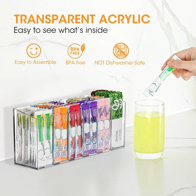 Alt view image 6 of 7 - Drink Packet Organizer, Mountable Water Packet Organization Holder with Adhesive & Magnetic Sticker, Pantry Organizers Kitchen Storage for Countertop Table Fridge Cabinet
