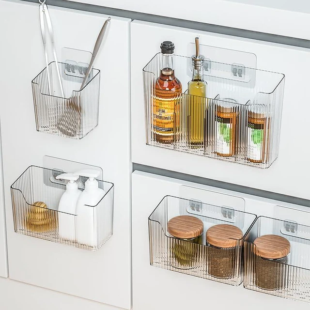 Alt view image 5 of 6 - 2 Pack Adhesive Cabinet Door Organizer, Storage Bins Lid Organizer Cabinet Wall Mount Pantry Door Caddy Containers for Kitchen Bathroom Countertops