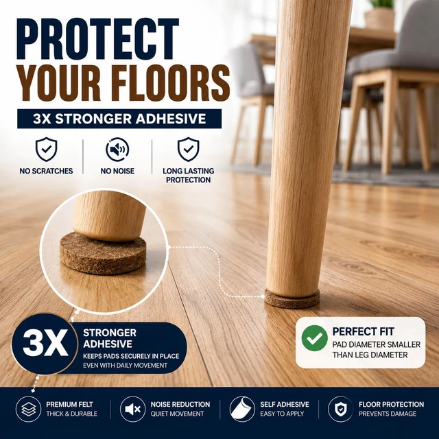 Alt view image 2 of 7 - Felt Furniture Pads Corlevito 50 PCS (0.8") Chair Leg Floor Protectors for Hardwood Floors, Strong Adhesive Anti Scratch Felt Pads for Furniture, Noise Reducing Furniture Pads (Brown, Square)