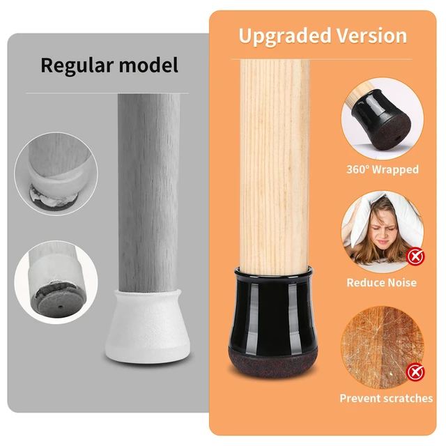 Alt view image 3 of 6 - 16 Pack Round Chair Leg Floor Protectors for Hardwood Floors | Furniture Feet Silicone Covers & Rubber Caps, Felt Pads Protect Wood Floor Scratch & Anti Noise (Fit 1/2"~3/4", 14~19mm)