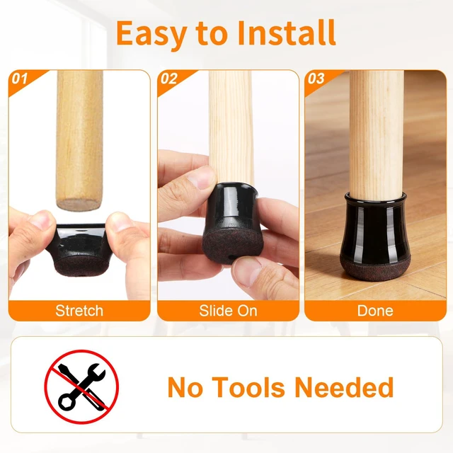 Alt view image 4 of 6 - 16 Pack Round Chair Leg Floor Protectors for Hardwood Floors | Furniture Feet Silicone Covers & Rubber Caps, Felt Pads Protect Wood Floor Scratch & Anti Noise (Fit 1/2"~3/4", 14~19mm)