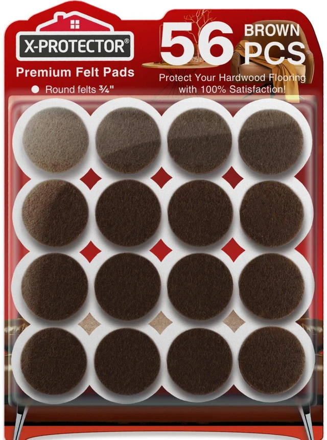 Main image of Felt Furniture Pads - 56 PCS 3/4" Floor Protectors for Chair | Floor Protectors for Furniture Feet - Protect Your Hardwood Floors! (Brown, Round)