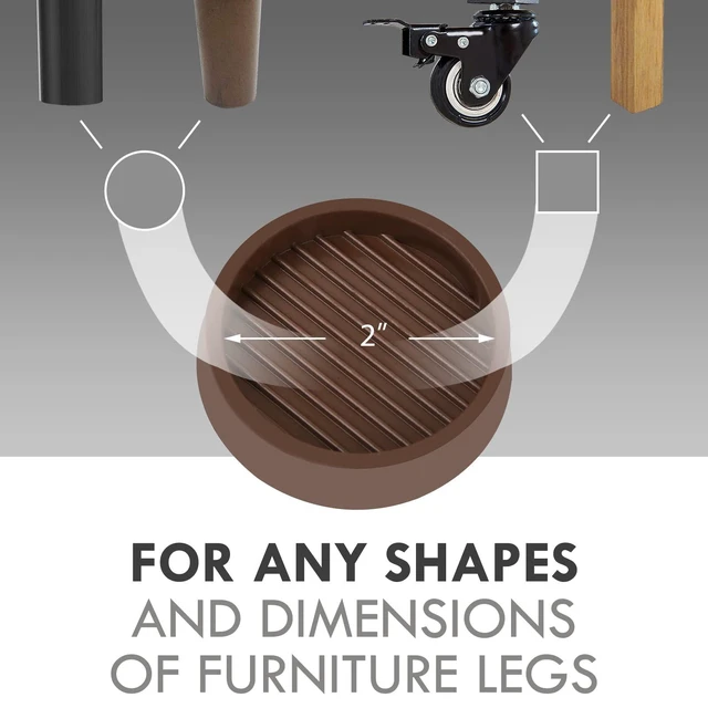 Alt view image 2 of 7 - 2X2 Round Rubber Caster Cups, Non Slip Furniture Pads - 4 Pack | Anti-Slip Gripper, Anti Skid Furniture Feet, Anti Slide Floor Protector for Bed Couch Table Chair Stoppers, Brown