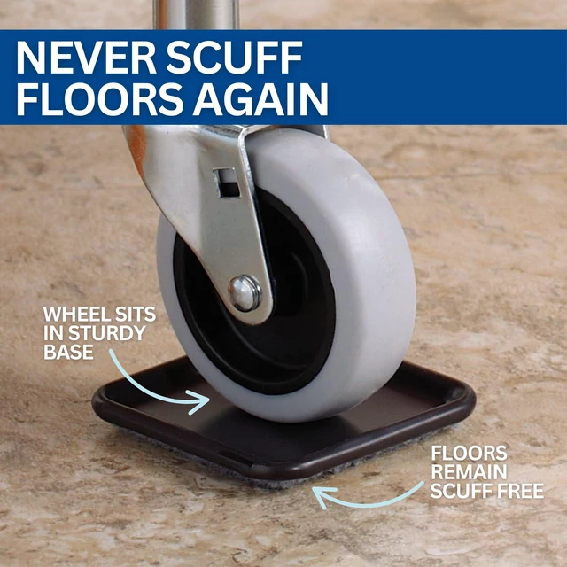 Alt view image 4 of 6 - 2-1/2" Square Reusable Carpet Bottom Furniture Caster Cups for Office Chairs, Desks, and Carts, Furniture Wheel Caster Cups for Carpet and Hardwood Surfaces, 12-Pack, Brown/Gray