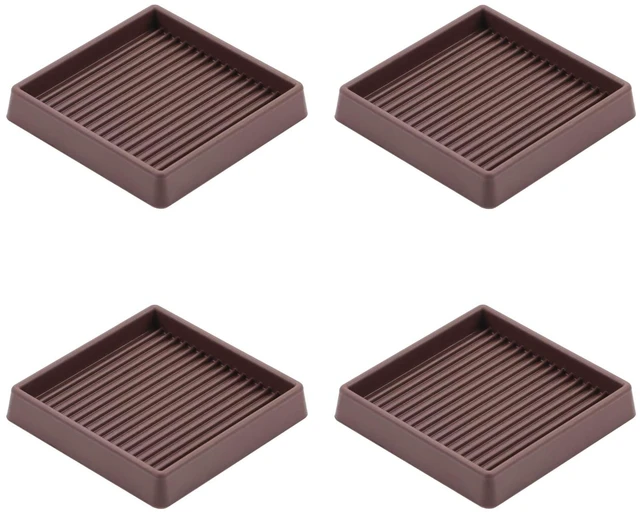 Main image of 3X3 Square Rubber Caster Cups, Non Slip Furniture Pads - 4 Pack | Anti-Slip Furniture Gripper, Anti Skid Furnitures Feet, Anti Slide Floor Protector for Bed Couch Stoppers, Brown