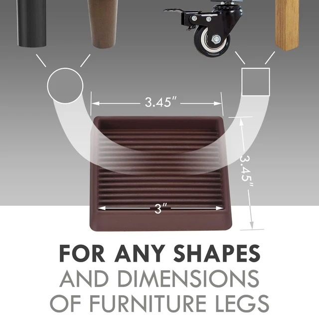 Alt view image 2 of 7 - 3X3 Square Rubber Caster Cups, Non Slip Furniture Pads - 4 Pack | Anti-Slip Furniture Gripper, Anti Skid Furnitures Feet, Anti Slide Floor Protector for Bed Couch Stoppers, Brown