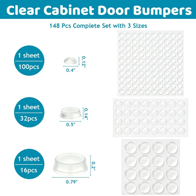 Alt view image 4 of 7 - Clear Cabinet Door Bumpers, 148pcs, Self Adhesive Silicone Pads | 3 Shapes, No Slam, Noise Reduction, Soft Close Bumper Pads, for Cabinets, Drawers, Furniture & Picture Frames