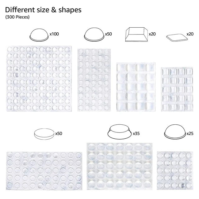Alt view image 2 of 6 - Cabinet Door Bumpers, Clear Self Adhesive Pads for Surface Protection, Noise Reduction and Sound Dampening, Rubber Stoppers for Drawers and Cupboards, 300-Piece, 6.9 x 4.5 x 0.6 inch