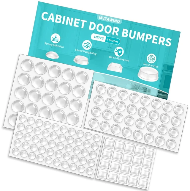 Main image of Cabinet Bumpers Clear, 127Pcs 4 Shapes, Self Adhesive Silicone Pads | Sound Dampening, Anti-Slam Pads, Ideal for Cabinets, Doors, Drawers, Cutting Boards, Furniture & Wall Protection