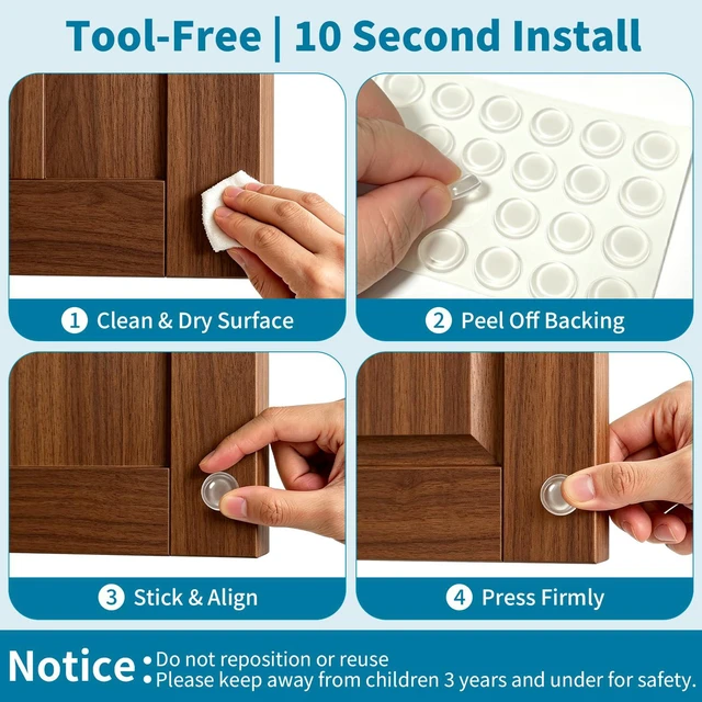 Alt view image 6 of 7 - Cabinet Bumpers Clear, 127Pcs 4 Shapes, Self Adhesive Silicone Pads | Sound Dampening, Anti-Slam Pads, Ideal for Cabinets, Doors, Drawers, Cutting Boards, Furniture & Wall Protection