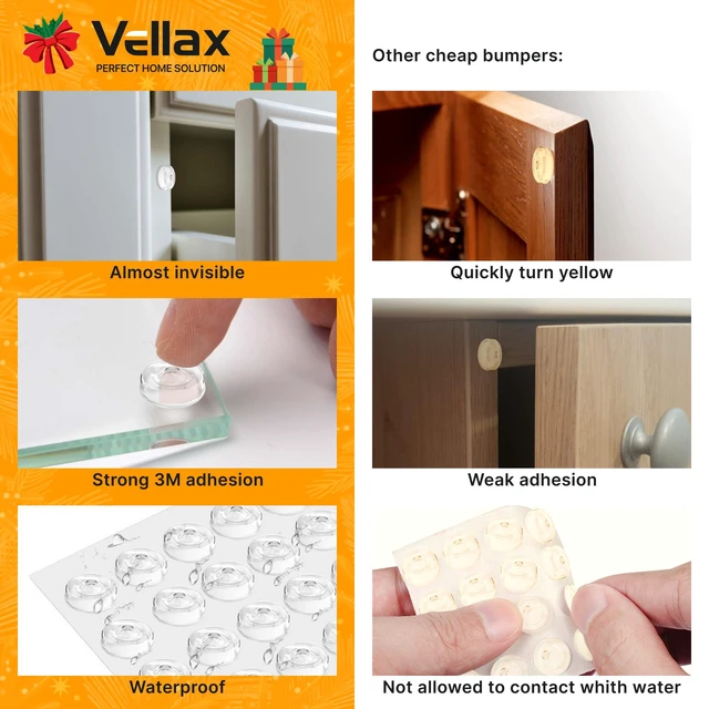 Alt view image 3 of 7 - 64-Pack Clear Silicone Cabinet Bumpers, Self Adhesive Sticky Pads | 64 clear silicone bumpers absorb shock, dampen noise & protect surfaces - sticky, durable & easy to apply anywhere.