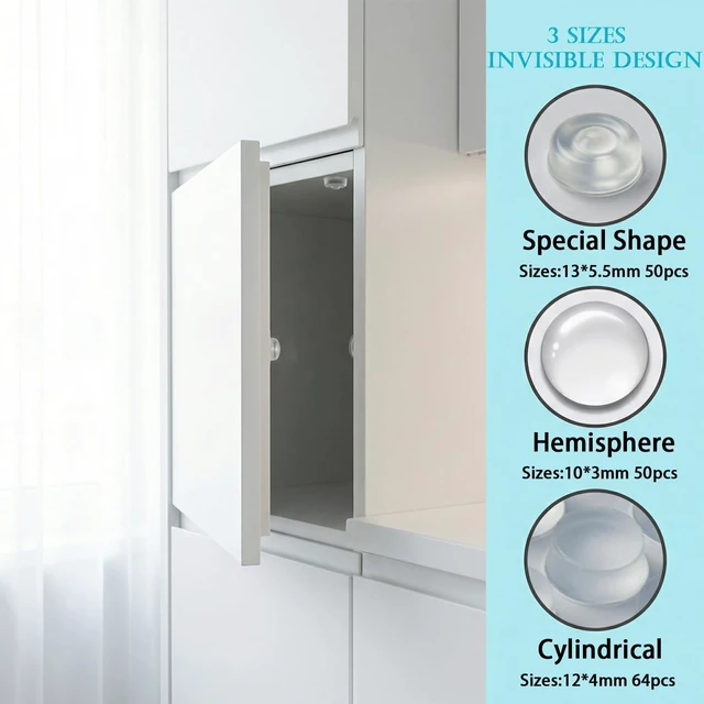 Alt view image 2 of 7 - 164PCS Clear Cabinet Door Bumpers Self Adhesive Silicone Noise Dampening | 3 Sizes Versatile Use, Self-Adhesive Install in Seconds, Quiet Soft Close for Cabinets Drawers Furniture, No Remains Removal