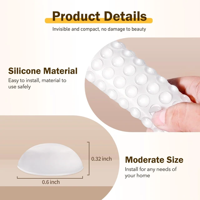 Alt view image 2 of 7 - Silicone 200 Pcs Cabinet Door Bumpers Round, Self Adhesive Bumpers | 3/8" Diameter Clear Cupboard Door Drawer Bumpers, Noise Dampening, Ideal for Kitchen Cabinets Cutting Boards Picture Frames