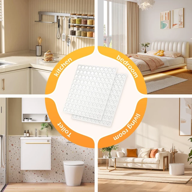 Alt view image 7 of 7 - Silicone 200 Pcs Cabinet Door Bumpers Round, Self Adhesive Bumpers | 3/8" Diameter Clear Cupboard Door Drawer Bumpers, Noise Dampening, Ideal for Kitchen Cabinets Cutting Boards Picture Frames