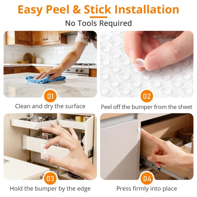 Alt view image 4 of 6 - 200 PCS Clear Cabinet Door Bumpers, 3/8 Inch Round Rubber Pads | Self Adhesive Silicone Stoppers for Drawers, Quiet Soft Close Cushion Protection for Kitchen Furniture, Glass & Cupboards