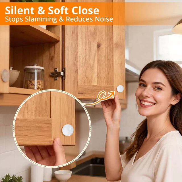 Alt view image 3 of 6 - 200 PCS Clear Cabinet Door Bumpers, 3/8 Inch Round Rubber Pads | Self Adhesive Silicone Stoppers for Drawers, Quiet Soft Close Cushion Protection for Kitchen Furniture, Glass & Cupboards