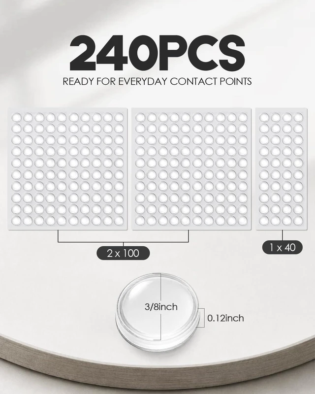 Alt view image 7 of 7 - ® 240PCS Clear Cabinet Door Bumpers, Self Adhesive Rubber Pads | 3/8" Diameter Clear Rubber Bumper Dots Help Cushion Contact & Reduce Closing Noise for Cabinets, Drawers, Furniture & Frames
