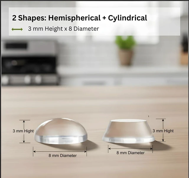 Alt view image 7 of 7 - Cabinet Door Bumpers 200PCS - Clear 3M Adhesive Silicone Pads (100 Spherical + 100 Cylindrical), Soft Close Sound Dampening Bumpers, 8mm x 3mm, for Cabinets, Drawers, Furniture & Glass
