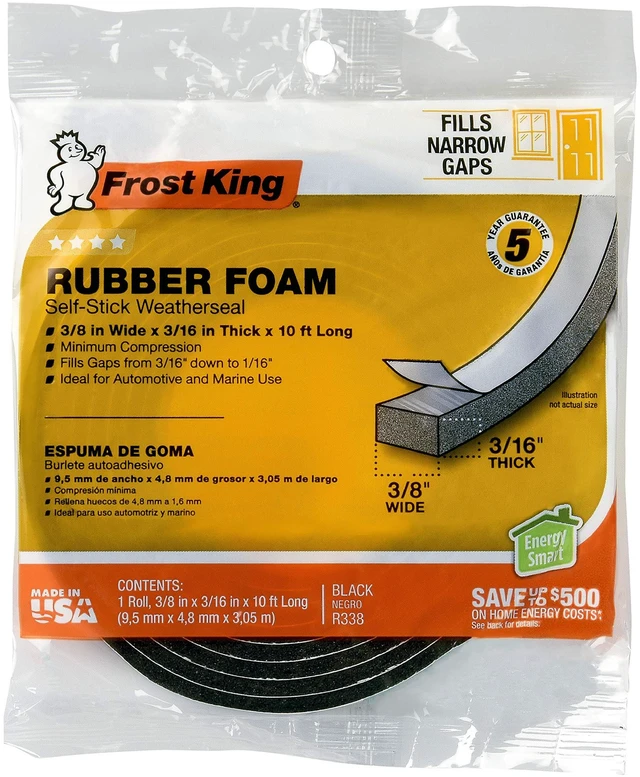 Main image of R338H Self-Stick Rubber Foam Weatherseal, 3/8"W, 3/16"T, Black|Blacks