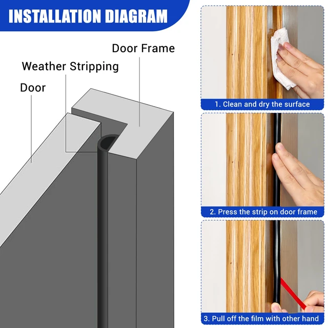 Alt view image 3 of 7 - Weather Stripping Door Seal, 20Ft, Black (3/8" W × 1/4" T) | Self Adhesive Weather Strip Silicone D Shaped Door Seal Strip for Door Frame/Window Seal