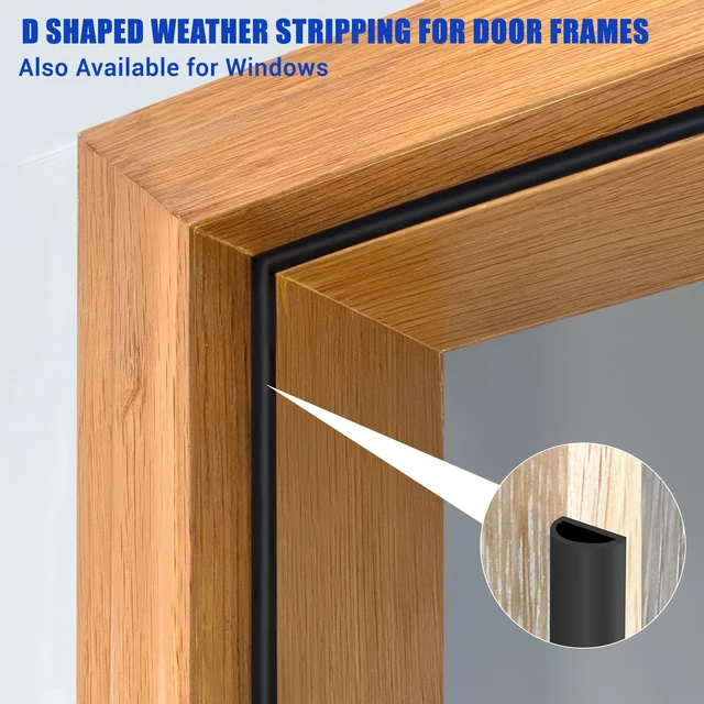 Alt view image 4 of 7 - Weather Stripping Door Seal, 20Ft, Black (3/8" W × 1/4" T) | Self Adhesive Weather Strip Silicone D Shaped Door Seal Strip for Door Frame/Window Seal